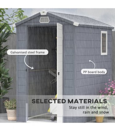 Outsunny 4 x 6ft Garden Shed Storage with Foundation Kit and Vents, Grey