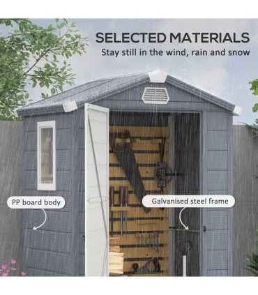 Outsunny 4 x 3ft Garden Shed Storage with Foundation Kit and Vents, Grey