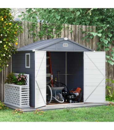 Outsunny 8 x 6ft Garden Shed Storage with Foundation Kit and Vents, Grey