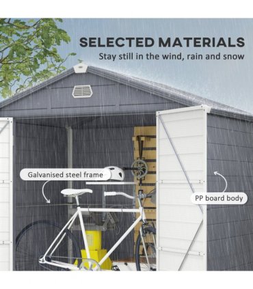 Outsunny 8 x 6ft Garden Shed Storage with Foundation Kit and Vents, Grey