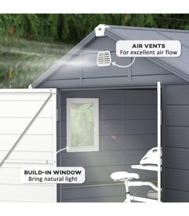 Outsunny 8 x 6ft Garden Shed Storage with Foundation Kit and Vents, Grey