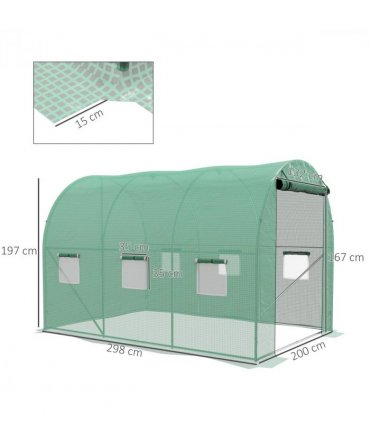 Outsunny Polytunnel Green House with Sprinkler System, Wide Door, 3 x 2m