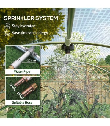 Outsunny Polytunnel Green House with Sprinkler System, Wide Door, 3 x 2m