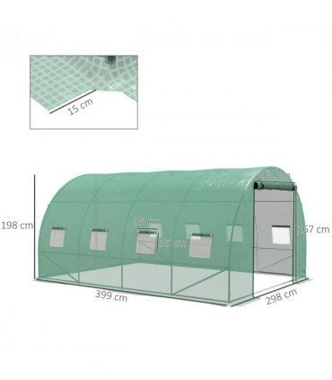 Outsunny Polytunnel Green House with Sprinkler System, Wide Door, 4 x 3(m)