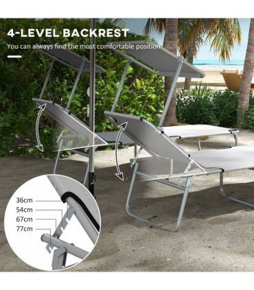 Outsunny Outdoor Foldable Sun Lounger Set of 2, Light Grey