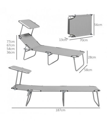 Outsunny Outdoor Foldable Sun Lounger Set of 2, Light Grey