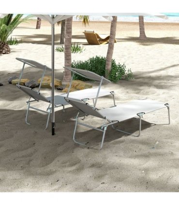 Outsunny Outdoor Foldable Sun Lounger Set of 2, Light Grey