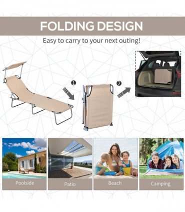 Outsunny Folding Sun Lounger Set of 2 with Sunshade Adjustable Backrest Brown