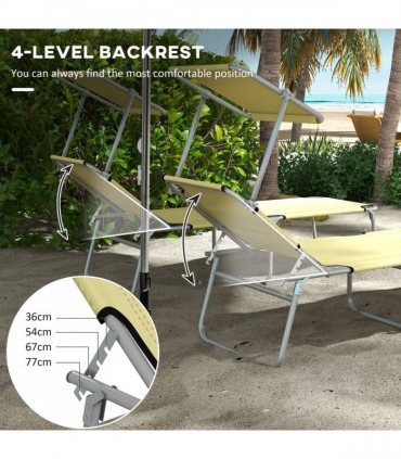Outsunny Folding Sun Lounger Set of 2 with Sunshade Adjustable Backrest Beige