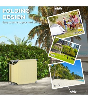 Outsunny Folding Sun Lounger Set of 2 with Sunshade Adjustable Backrest Beige