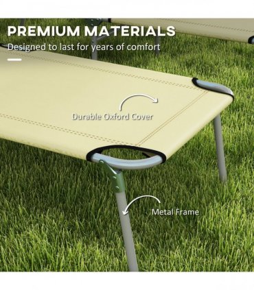 Outsunny Folding Sun Lounger Set of 2 with Sunshade Adjustable Backrest Beige