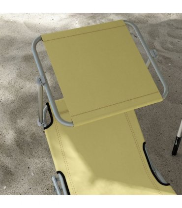 Outsunny Folding Sun Lounger Set of 2 with Sunshade Adjustable Backrest Beige