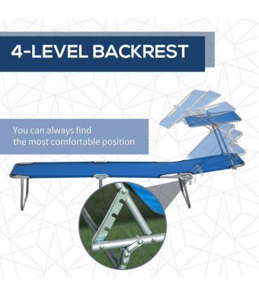 Outsunny Folding Sun Lounger Set of 2 with Sunshade Adjustable Backrest Blue