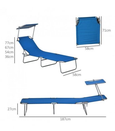 Outsunny Folding Sun Lounger Set of 2 with Sunshade Adjustable Backrest Blue