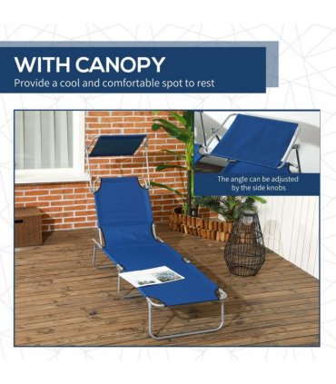 Outsunny Folding Sun Lounger Set of 2 with Sunshade Adjustable Backrest Blue