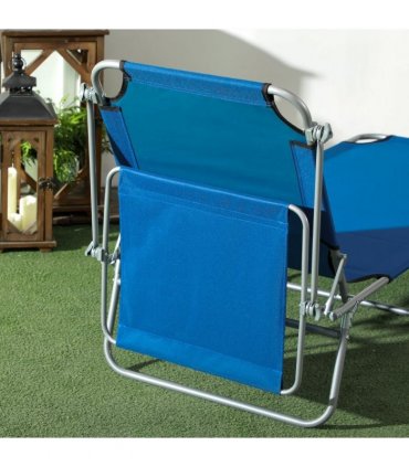 Outsunny Folding Sun Lounger Set of 2 with Sunshade Adjustable Backrest Blue