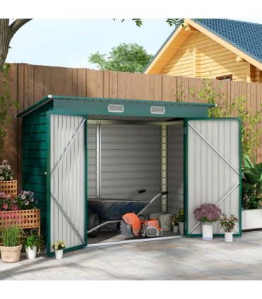 Outsunny 8 x 4FT Metal Garden Storage Shed with Double Doors and 2 Vents, Green