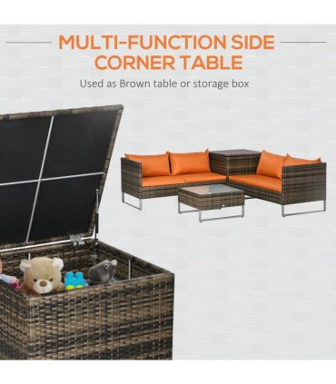 Outsunny 4Pcs Patio Rattan Sofa Garden Furniture Set with Table Cushions Orange