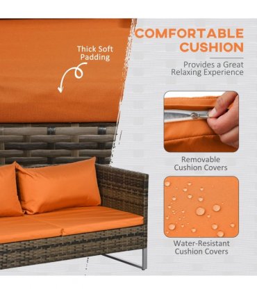 Outsunny 4Pcs Patio Rattan Sofa Garden Furniture Set with Table Cushions Orange