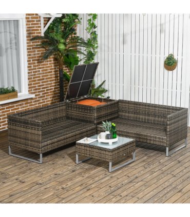 Outsunny 4Pcs Patio Rattan Sofa Garden Furniture Set with Table Cushions Orange
