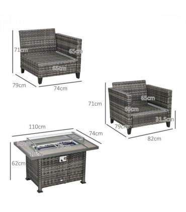 Outsunny 5 PCs Rattan Garden Furniture Set with Gas Fire Pit Table, Grey