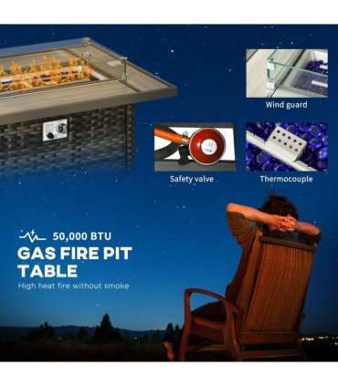 Outsunny 5 PCs Rattan Garden Furniture Set with Gas Fire Pit Table, Grey