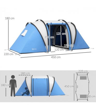 Outsunny 2 Bedroom Camping Tent with Living Area, 3000mm Waterproof, Blue