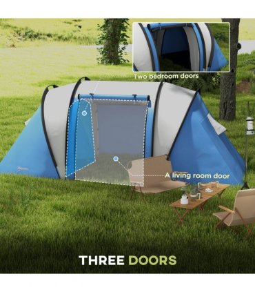 Outsunny 2 Bedroom Camping Tent with Living Area, 3000mm Waterproof, Blue