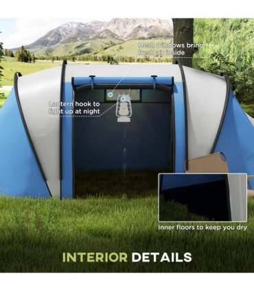 Outsunny 2 Bedroom Camping Tent with Living Area, 3000mm Waterproof, Blue