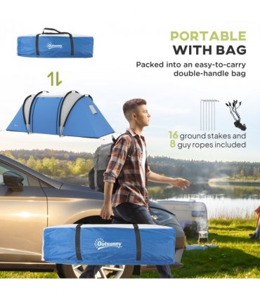 Outsunny 2 Bedroom Camping Tent with Living Area, 3000mm Waterproof, Blue