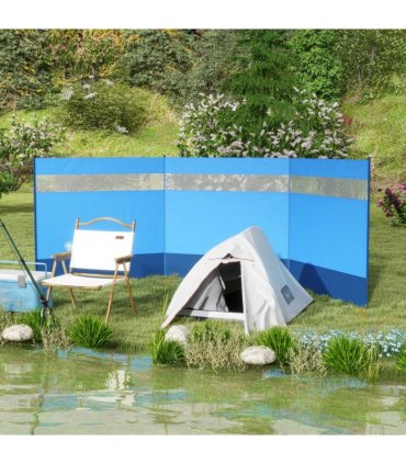 Outsunny Camping Windbreaks with Clear Windows and Carry Bag, 440 x 140cm, Blue
