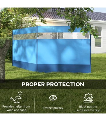 Outsunny Camping Windbreaks with Clear Windows and Carry Bag, 440 x 140cm, Blue
