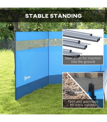 Outsunny Camping Windbreaks with Clear Windows and Carry Bag, 440 x 140cm, Blue