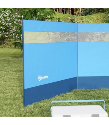 Outsunny Camping Windbreaks with Clear Windows and Carry Bag, 440 x 140cm, Blue