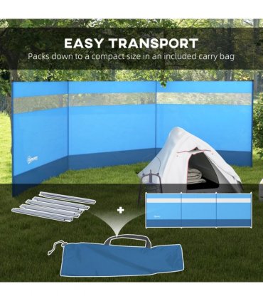 Outsunny Camping Windbreaks with Clear Windows and Carry Bag, 440 x 140cm, Blue