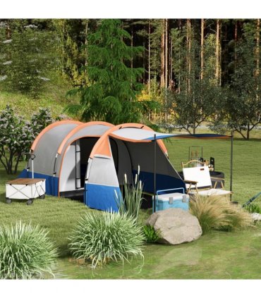 Outsunny 2-3 Man Camping Tunnel Tent with Bedroom and Living Room, Orange