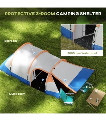 Outsunny 2-3 Man Camping Tunnel Tent with Bedroom and Living Room, Orange