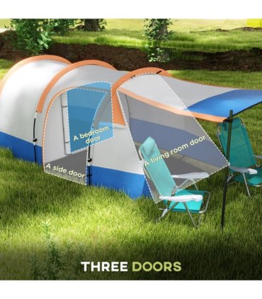 Outsunny 2-3 Man Camping Tunnel Tent with Bedroom and Living Room, Orange
