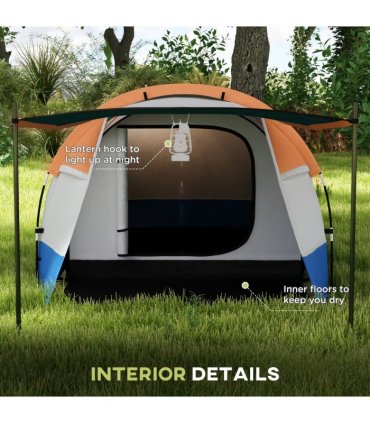 Outsunny 2-3 Man Camping Tunnel Tent with Bedroom and Living Room, Orange