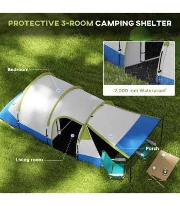 Outsunny 2-3 Man Camping Tunnel Tent with Bedroom and Living Room, Green