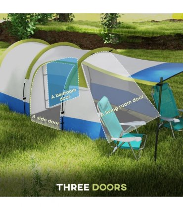 Outsunny 2-3 Man Camping Tunnel Tent with Bedroom and Living Room, Green