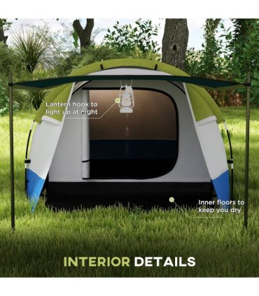 Outsunny 2-3 Man Camping Tunnel Tent with Bedroom and Living Room, Green