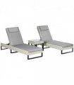 Outsunny Rattan Sun Lounger Set w/ Cushions, 5-Level Chaise Lounge Chairs, Grey