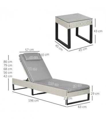 Outsunny Rattan Sun Lounger Set w/ Cushions, 5-Level Chaise Lounge Chairs, Grey