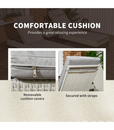 Outsunny Rattan Sun Lounger Set w/ Cushions, 5-Level Chaise Lounge Chairs, Grey