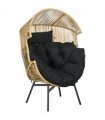 Outsunny Rattan Leisure Chair w/ Cushion, Garden Egg Chair with Headrest, Sand