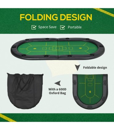 SPORTNOW Foldable Poker Mat, 10-Player Table Top with Cup Holders, Carry Bag