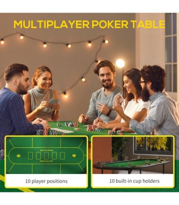 SPORTNOW Foldable Poker Mat, 10-Player Table Top with Cup Holders, Carry Bag