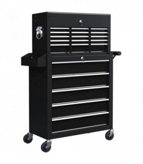 HOMCOM Rolling Tool Chest Lockable Roller Cabinet with with 14 Drawers Black