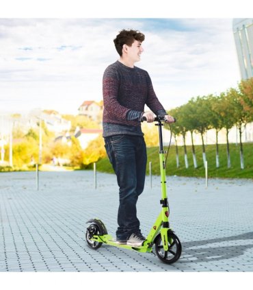 HOMCOM Teens Adult Kick Scooter Fold Adjust 14+ w/ Dual Brake System Green